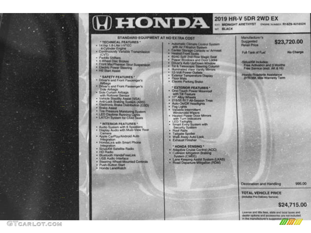 2019 Honda HR-V EX Window Sticker Photo #132152647