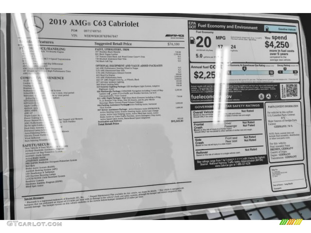 2019 Mercedes-Benz C AMG 63 Cabriolet Window Sticker Photo #132179591