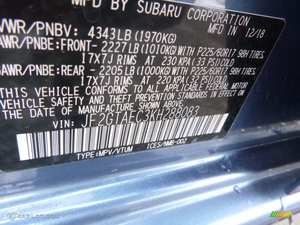 2019 Crosstrek 2.0i Premium - Quartz Blue Pearl / Gray photo #15