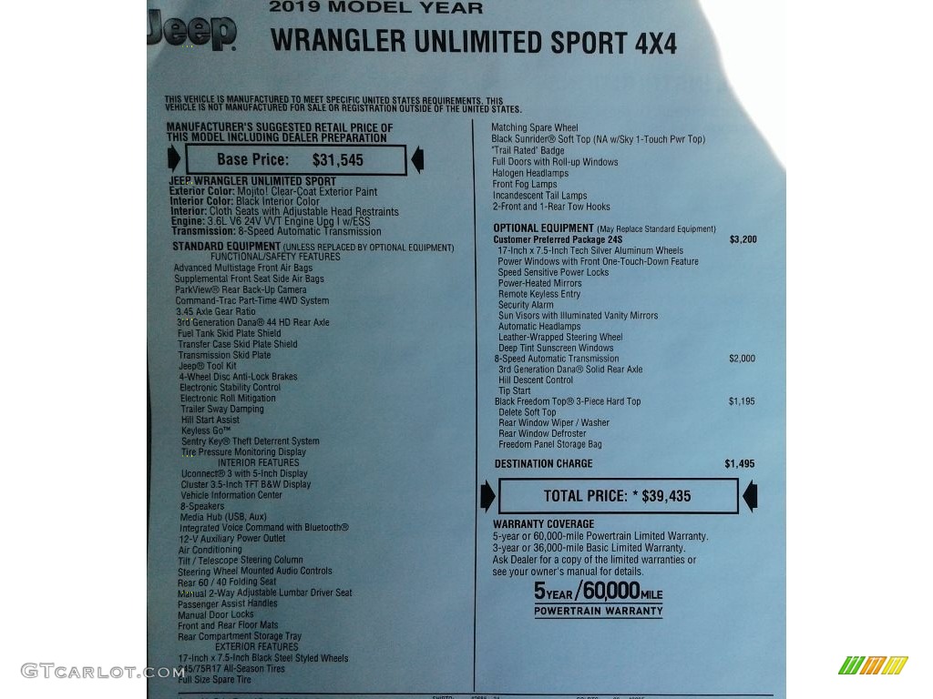 2019 Wrangler Unlimited Sport 4x4 - Mojito! / Black photo #28