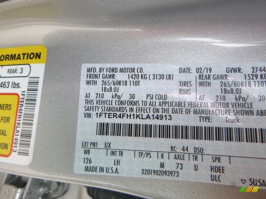 2019 Ranger Color Code UX for Ingot Silver Metallic Photo #132228850