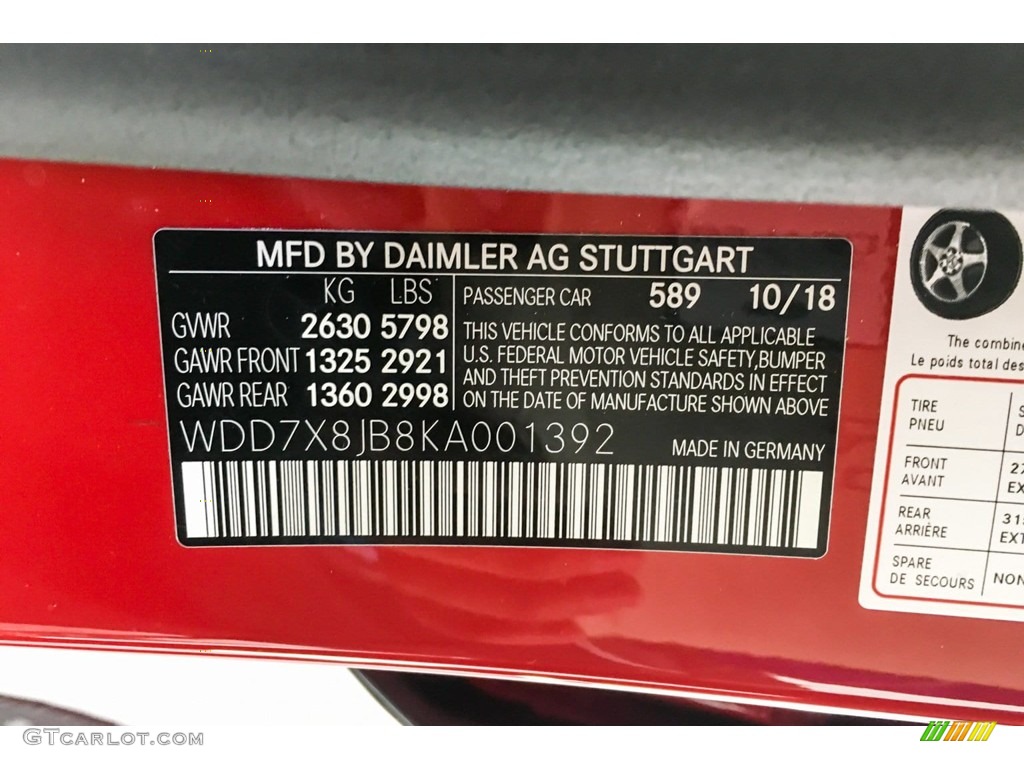 2019 AMG GT Color Code 589 for Jupiter Red Photo #132246846