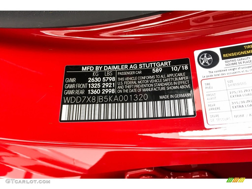 2019 AMG GT Color Code 589 for Jupiter Red Photo #132247121
