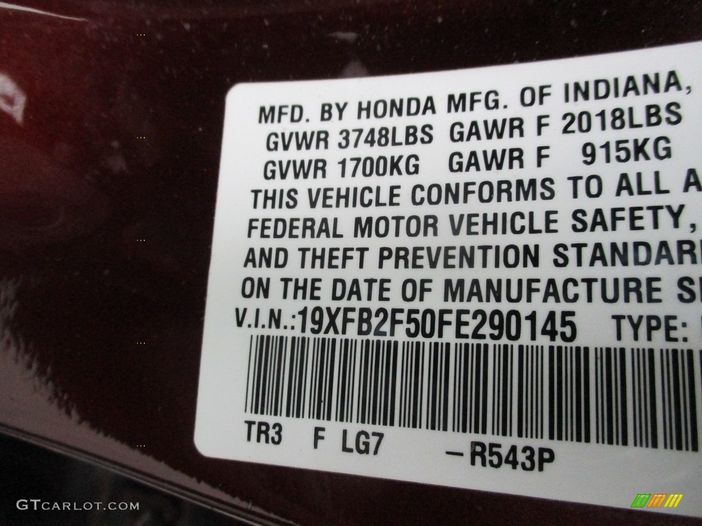 2015 Civic LX Sedan - Crimson Pearl / Beige photo #19