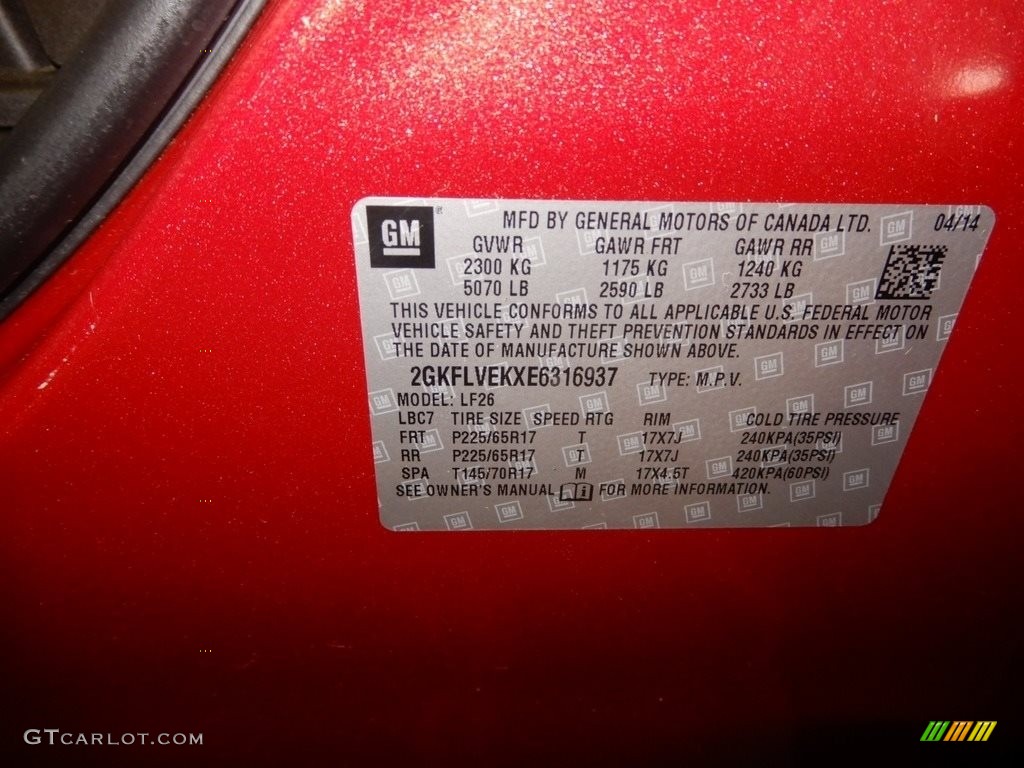 2014 Terrain SLE AWD - Crystal Red Tintcoat / Jet Black photo #15