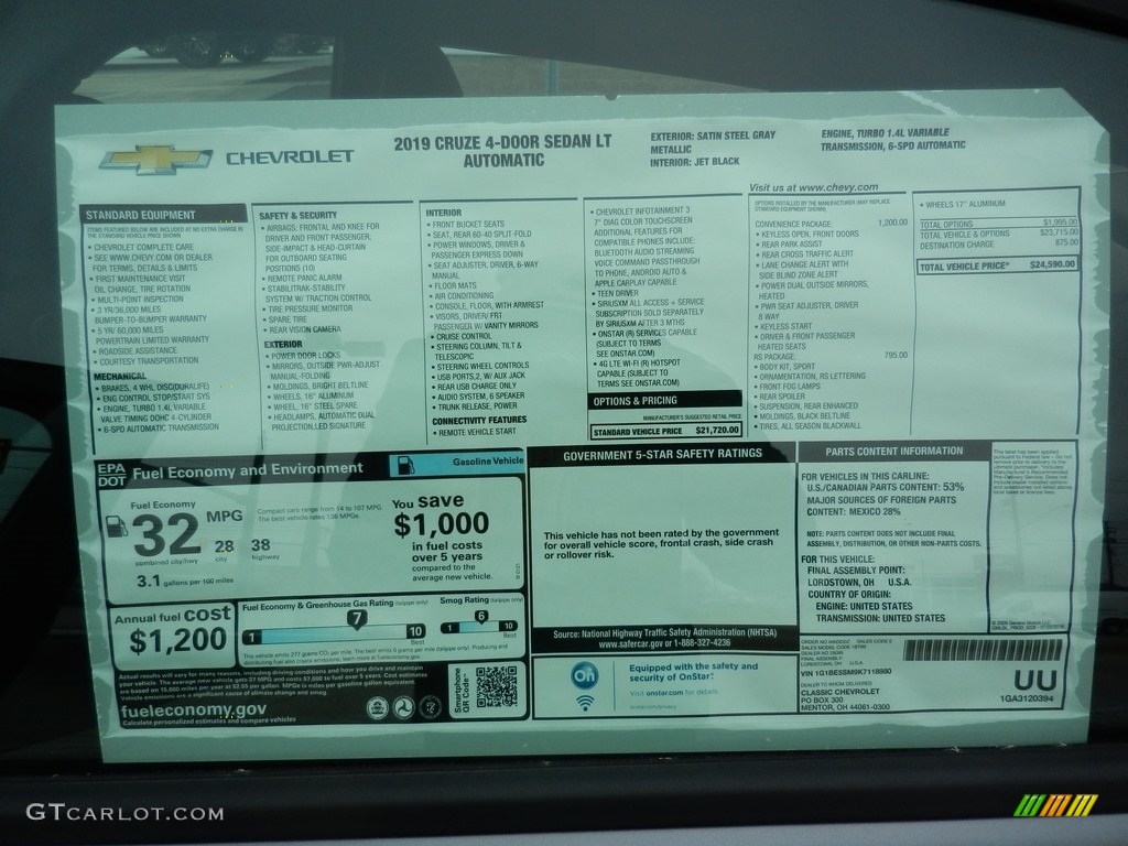 2019 Cruze LT - Satin Steel Gray Metallic / Jet Black/­Galvanized photo #7