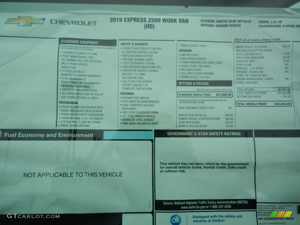 2019 Chevrolet Express 2500 Cargo WT Window Sticker Photo #132307671