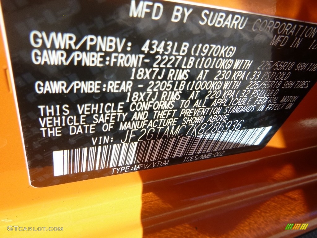 2019 Crosstrek 2.0i Limited - Sunshine Orange / Gray photo #15