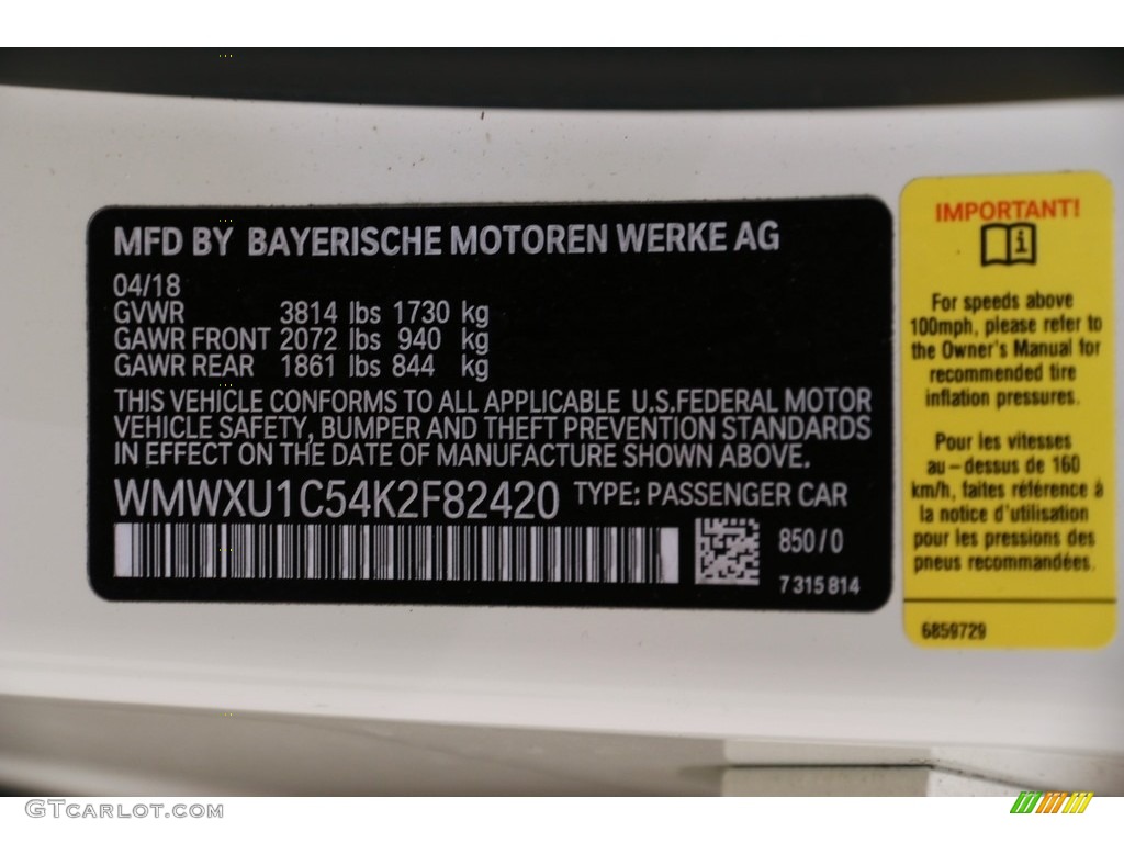 2019 Hardtop Color Code 850 for Pepper White Photo #132327353