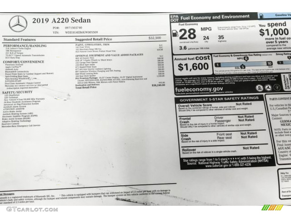 2019 Mercedes-Benz A 220 Sedan Window Sticker Photo #132334217