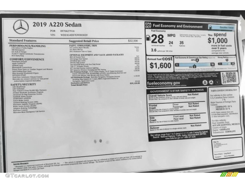 2019 Mercedes-Benz A 220 Sedan Window Sticker Photo #132334397
