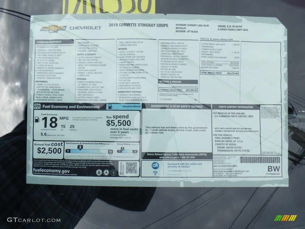 2019 Chevrolet Corvette Stingray Coupe Window Sticker Photo #132352046