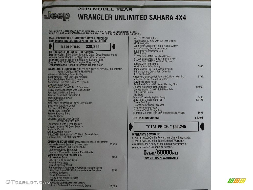 2019 Wrangler Unlimited Sahara 4x4 - Billet Silver Metallic / Black photo #37