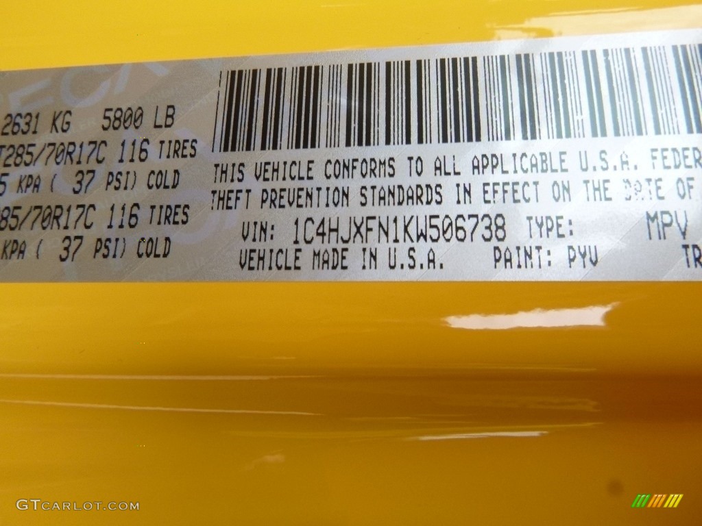 2019 Wrangler Unlimited Color Code PYV for Hellayella Photo #132362327
