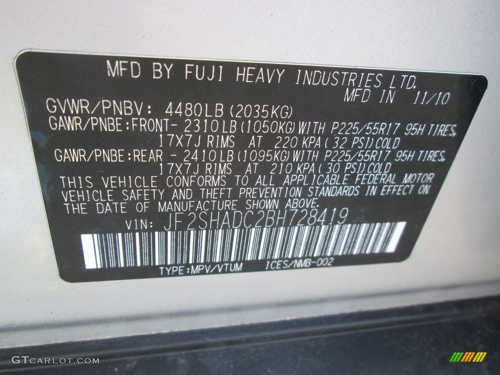 2011 Forester 2.5 X Premium - Spark Silver Metallic / Black photo #32