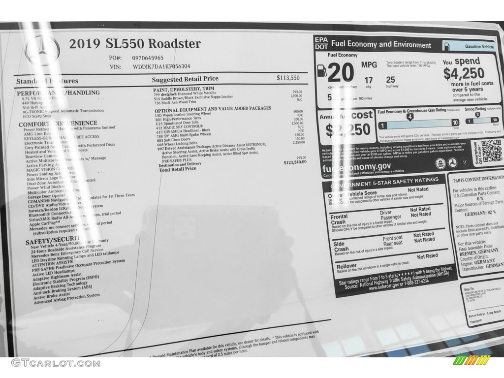 2019 SL 550 Roadster - designo Diamond White Metallic / Saddle Brown/Black photo #10