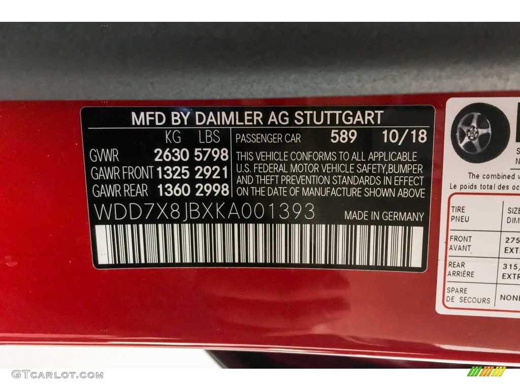 2019 AMG GT Color Code 589 for Jupiter Red Photo #132388135