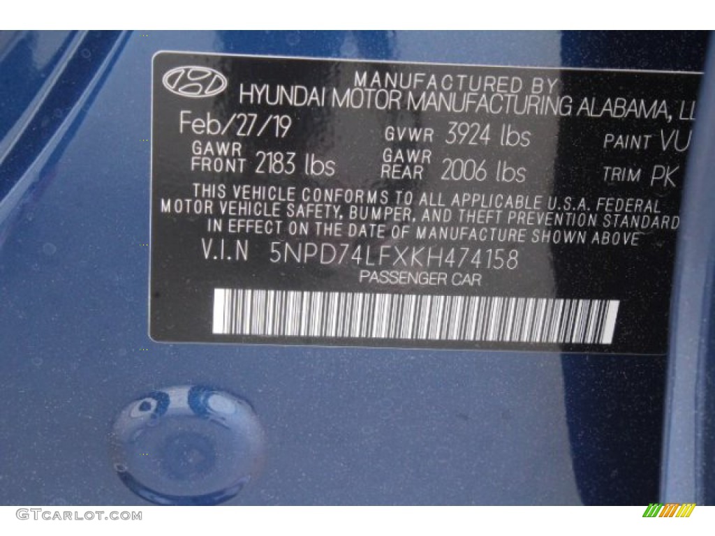 2019 Elantra SE - Lakeside Blue / Gray photo #22