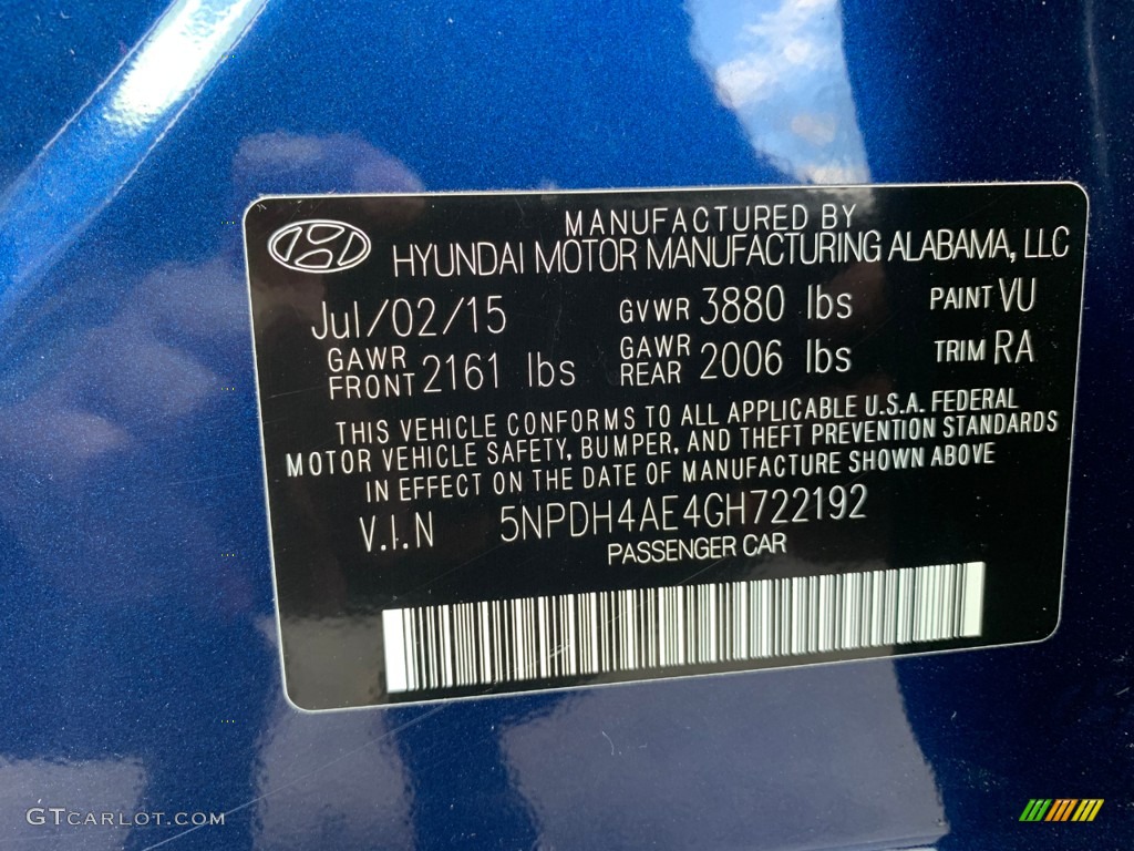 2016 Elantra SE - Blue / Gray photo #26