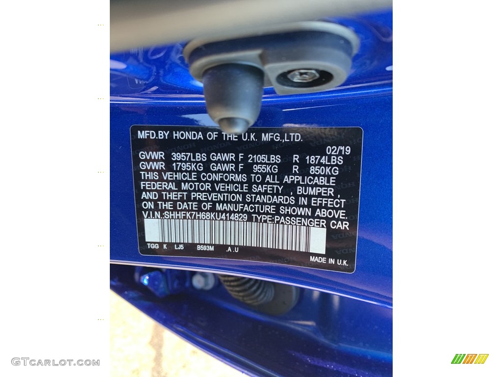 2019 Civic EX Hatchback - Agean Blue Metallic / Black photo #14