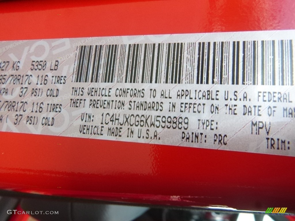 2019 Wrangler Color Code PRC for Firecracker Red Photo #132434184