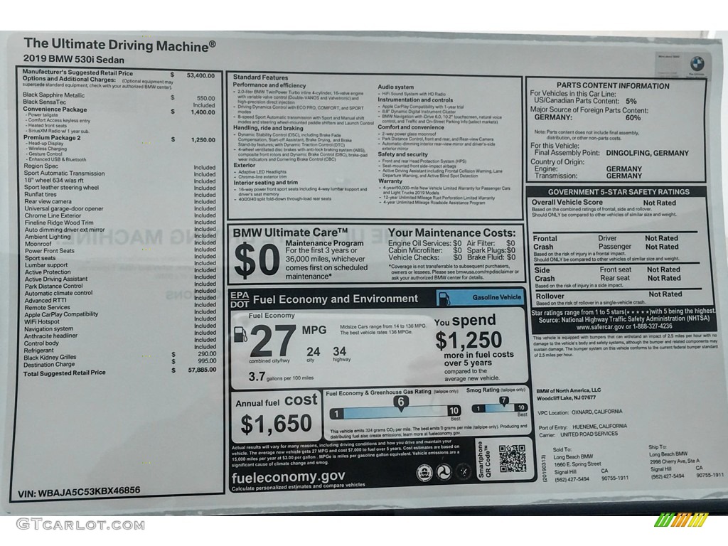 2019 5 Series 530i Sedan - Black Sapphire Metallic / Black photo #10