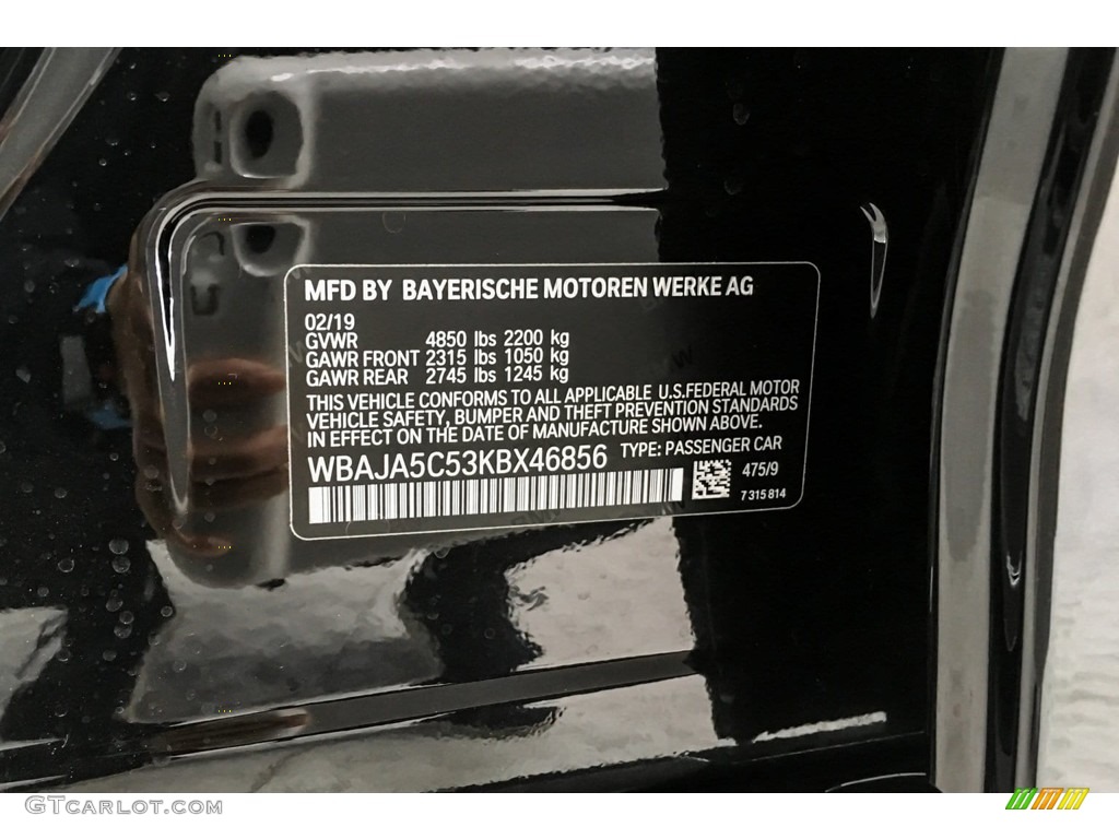 2019 5 Series 530i Sedan - Black Sapphire Metallic / Black photo #11