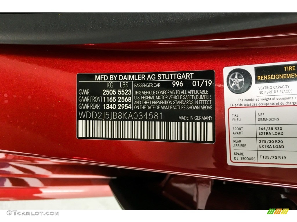 2019 CLS Color Code 996 for designo Cardinal Red Metallic Photo #132441819