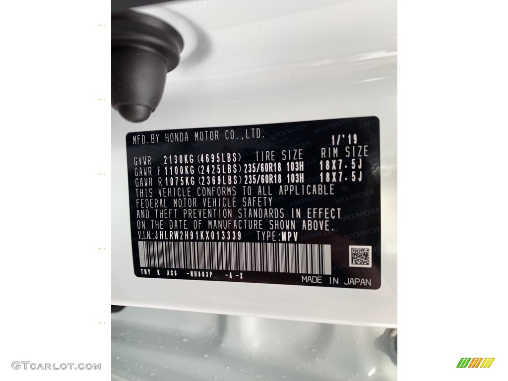 2019 CR-V Touring AWD - Platinum White Pearl / Black photo #14