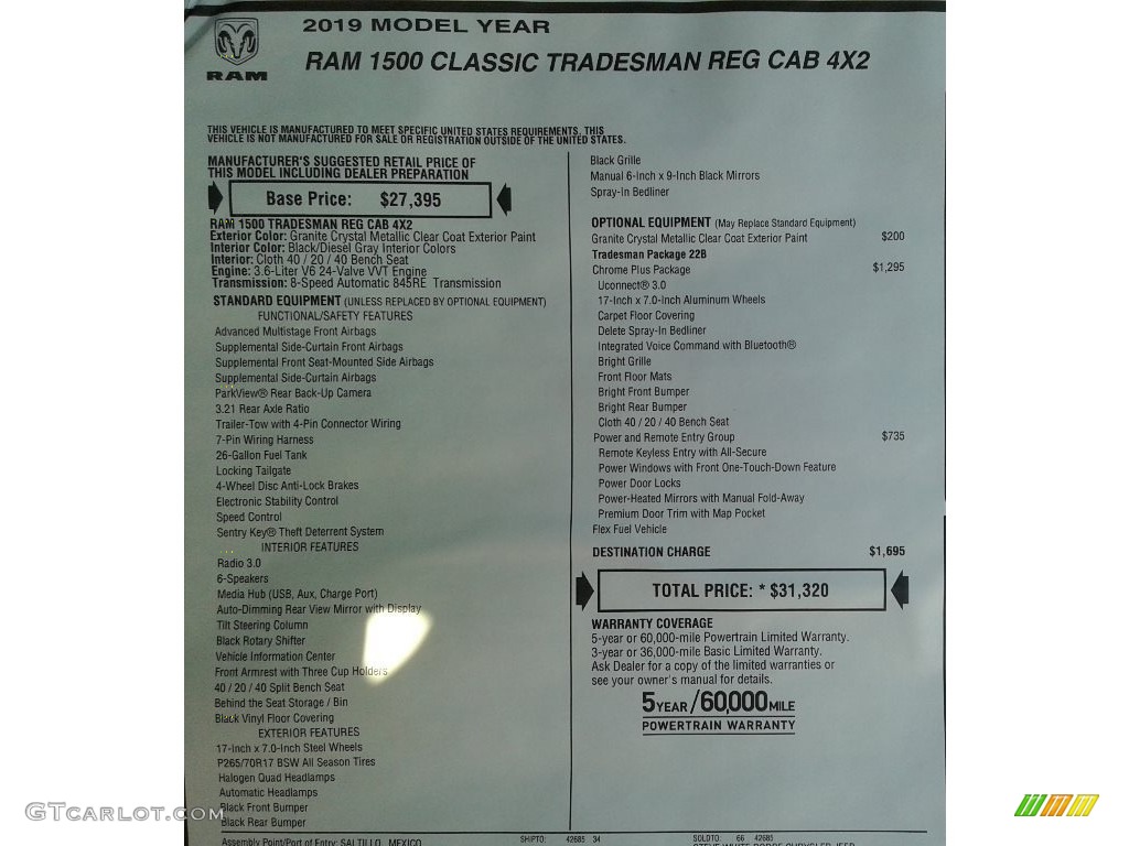 2019 1500 Classic Tradesman Regular Cab - Granite Crystal Metallic / Black/Diesel Gray photo #28