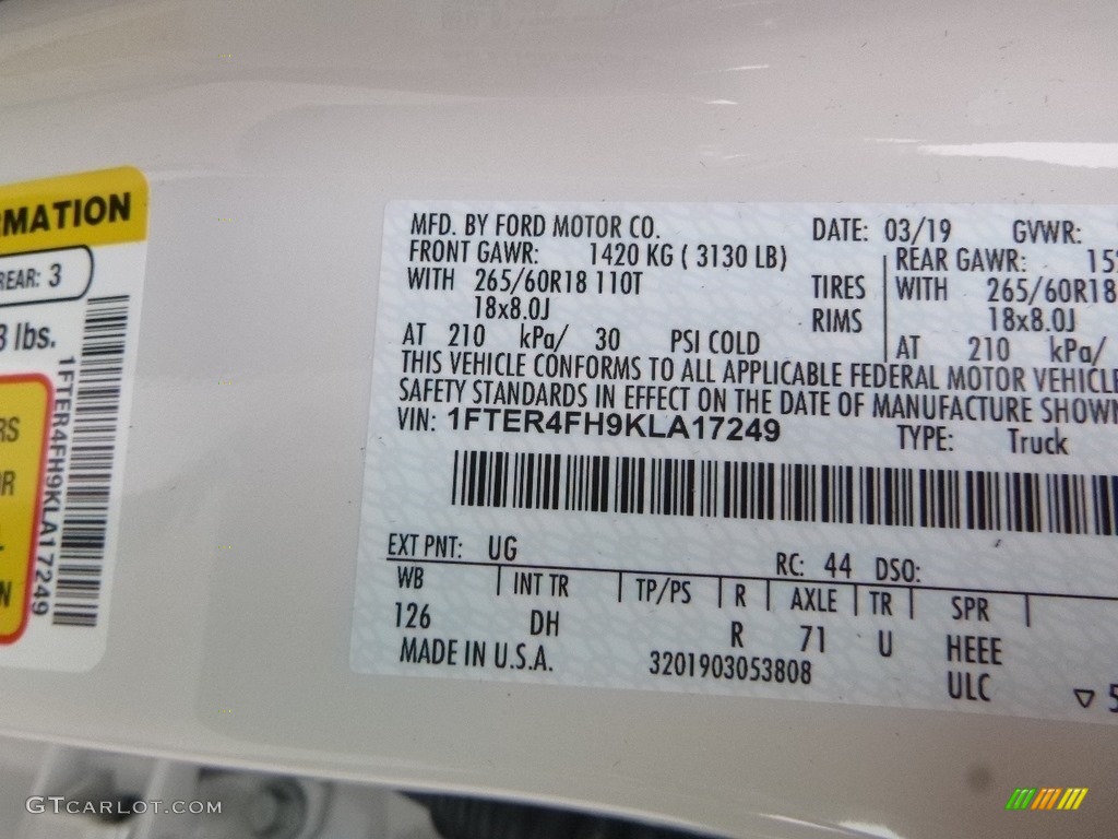 2019 Ranger Color Code UG for White Platinum Tri-Coat Photo #132478455