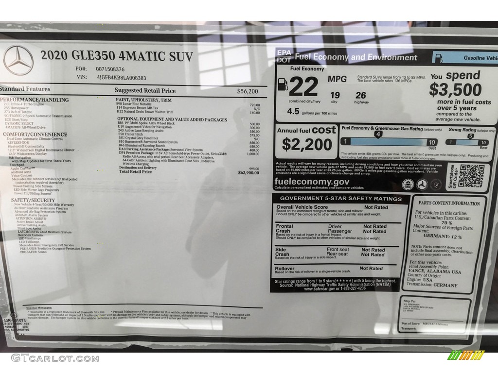 2020 Mercedes-Benz GLE 350 4Matic Window Sticker Photo #132486696