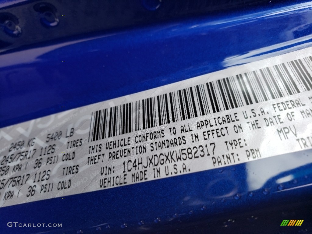 2019 Wrangler Unlimited Color Code PBM for Ocean Blue Metallic Photo #132495621