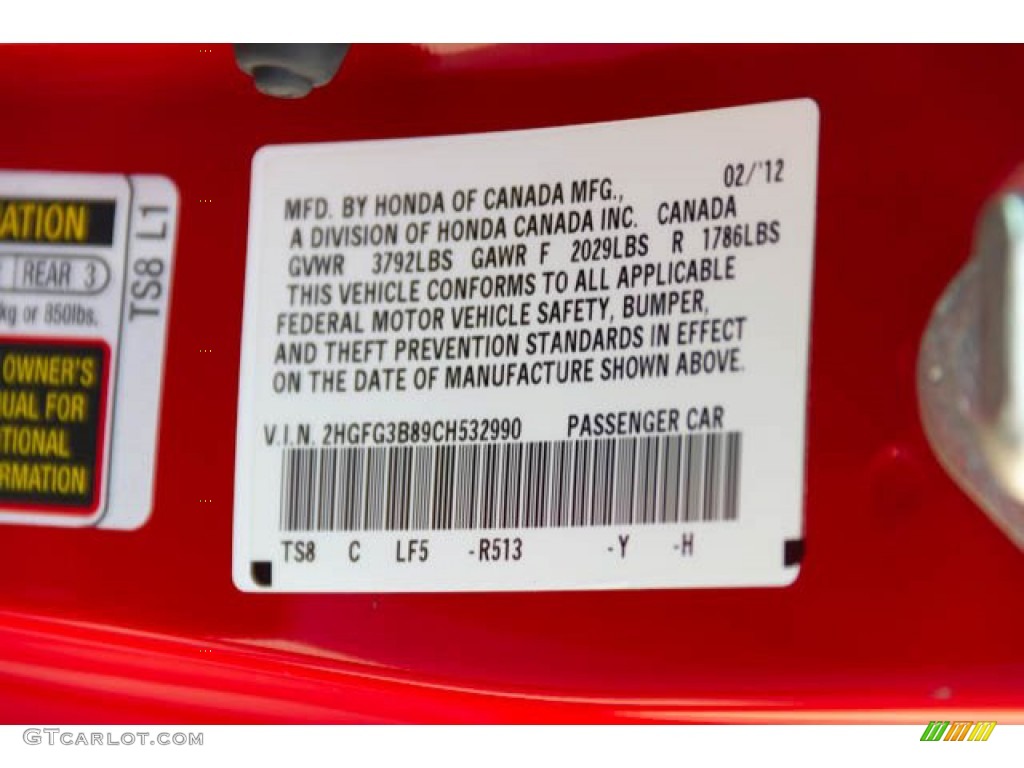 2012 Civic EX Coupe - Rallye Red / Gray photo #32
