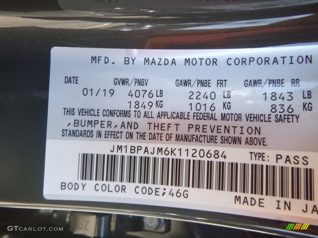 2019 MAZDA3 Color Code 46G for Machine Gray Metallic Photo #132552599