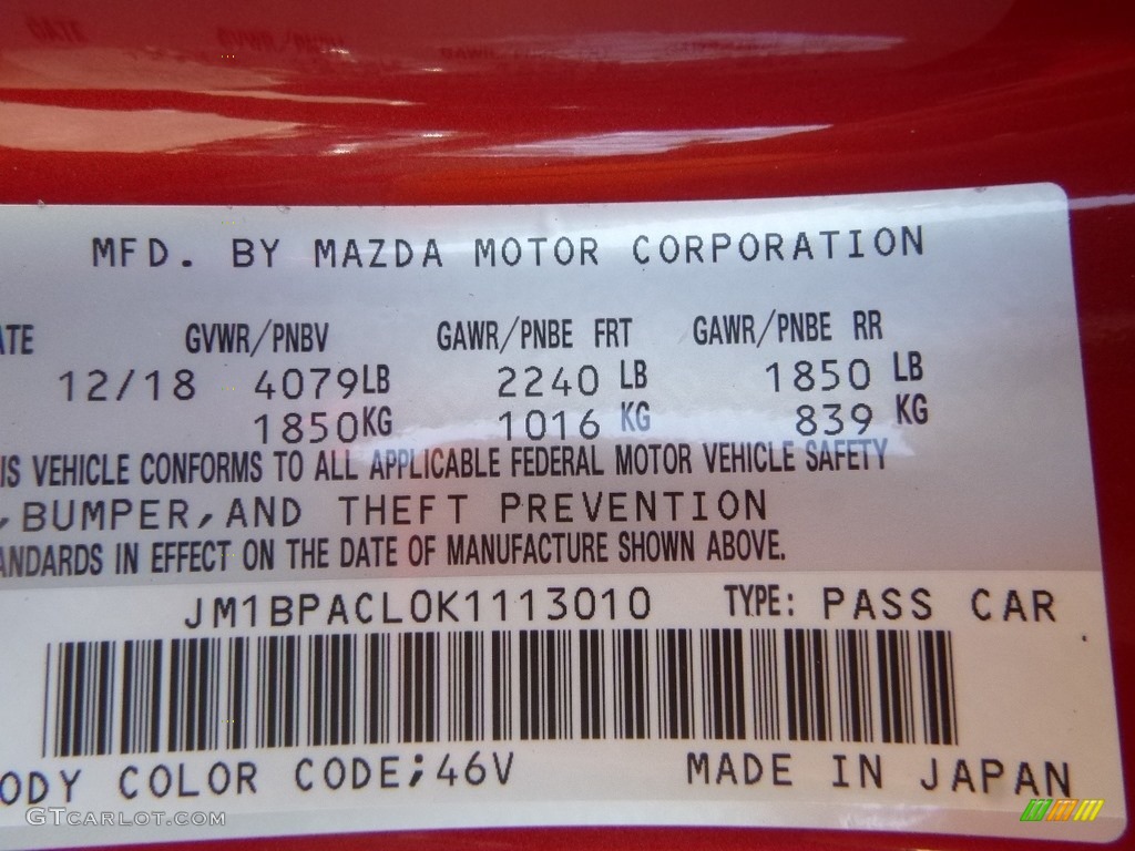 2019 MAZDA3 Color Code 46V for Soul Red Crystal Metallic Photo #132553151