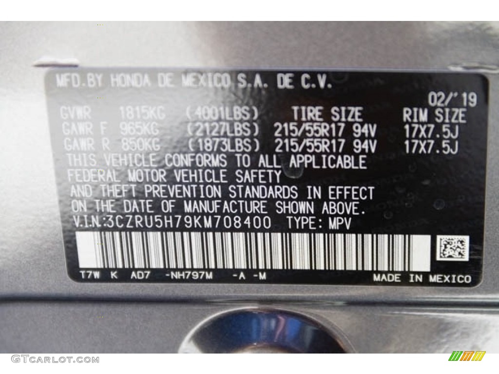 2019 HR-V Color Code NH797M for Modern Steel Metallic Photo #132562799