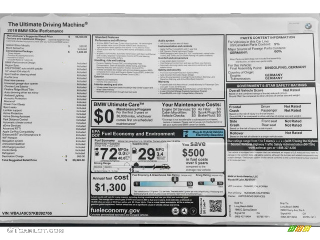 2019 5 Series 530e iPerformance Sedan - Glacier Silver Metallic / Black photo #10