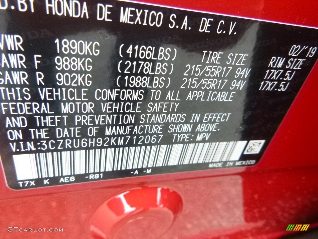 2019 HR-V Color Code R81 for Milano Red Photo #132582265