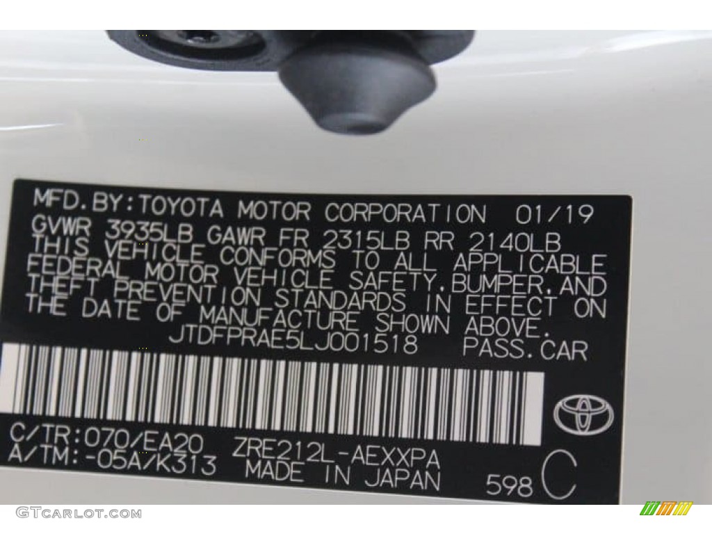 2020 Toyota Corolla XLE Color Code Photos