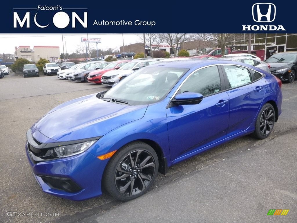 2019 Civic Sport Sedan - Agean Blue Metallic / Black photo #1