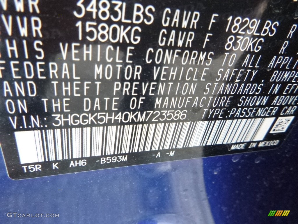 2019 Honda Fit LX Color Code Photos