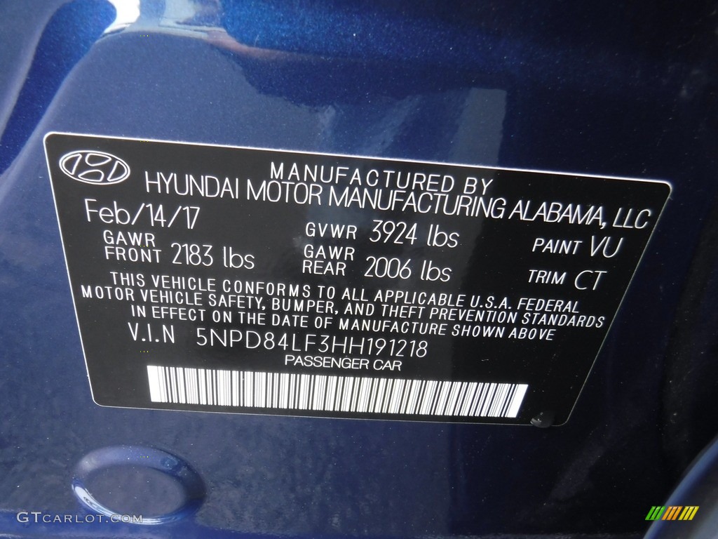 2017 Elantra Value Edition - Lakeside Blue / Black photo #28