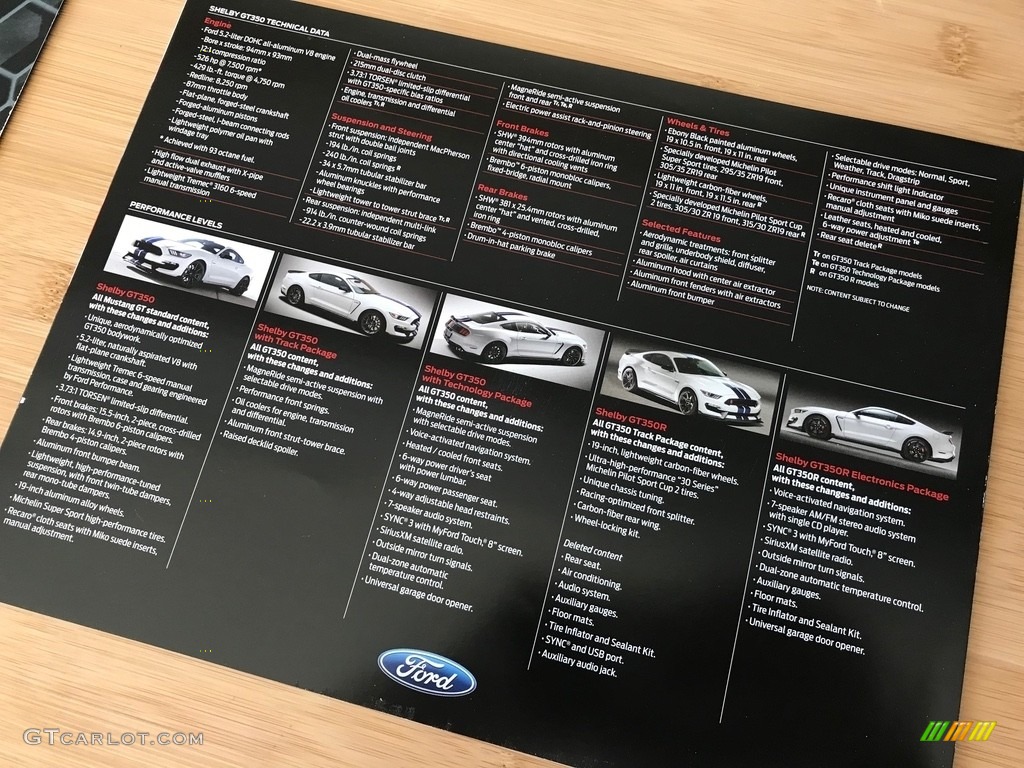 2016 Ford Mustang Shelby GT350R Books/Manuals Photo #132630033