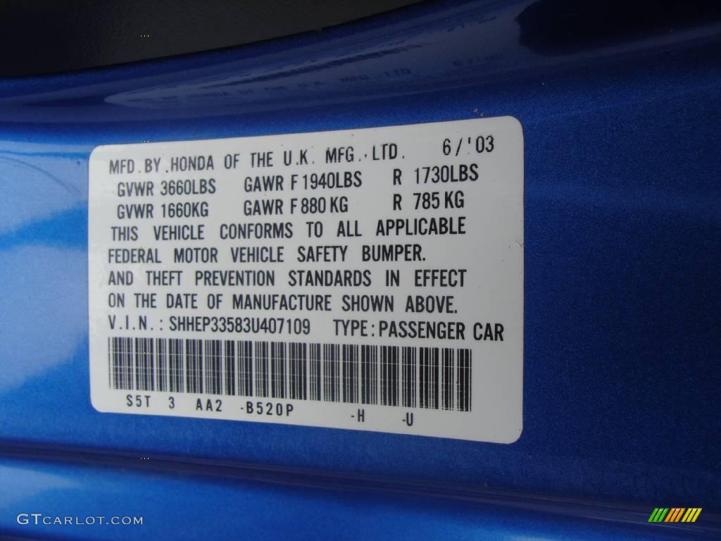 2003 Civic Si Hatchback - Vivid Blue / Black photo #16