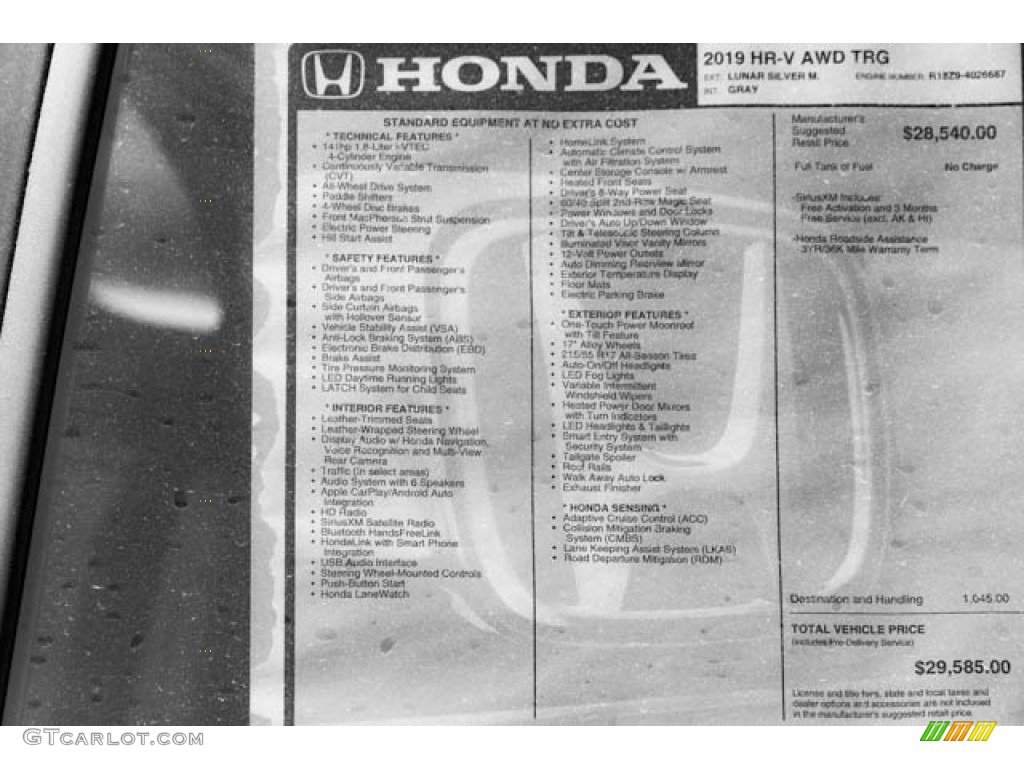 2019 Honda HR-V Touring AWD Window Sticker Photo #132637007