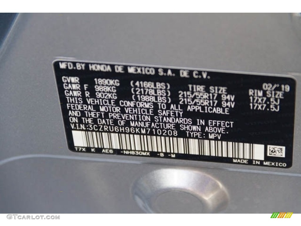 2019 Honda HR-V Touring AWD Color Code Photos