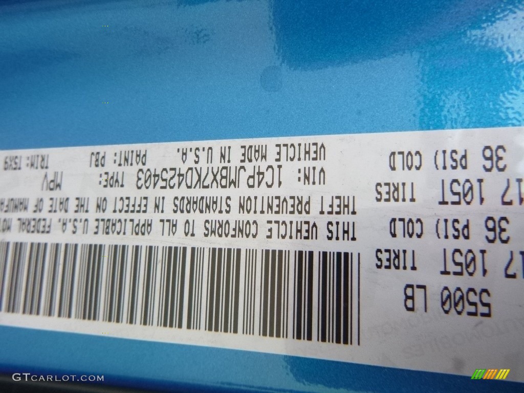2019 Cherokee Color Code PBJ for Hydro Blue Pearl Photo #132652666