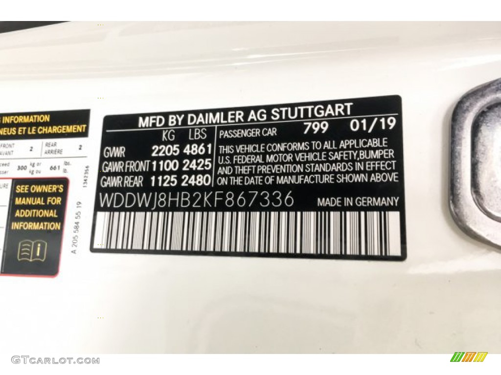 2019 C Color Code 799 for designo Diamond White Metallic Photo #132677289