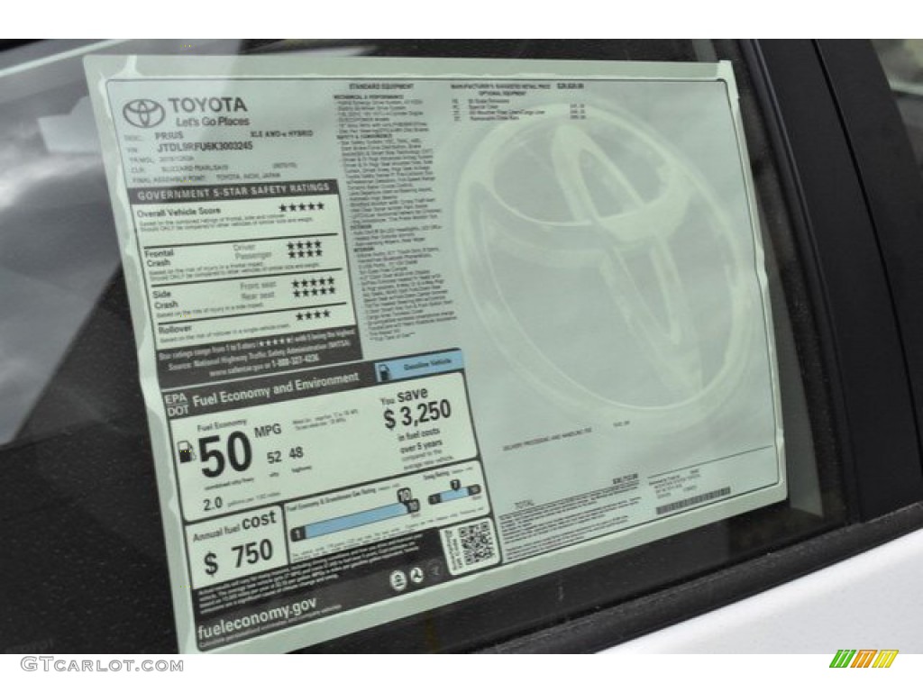 2019 Toyota Prius XLE AWD-e Window Sticker Photos